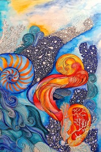 Faiza Bilgrami, Sense of Hearing, 21 x 32 inches, Mixed Media on Paper, Surrealism Painting, AC-FZBLG-014